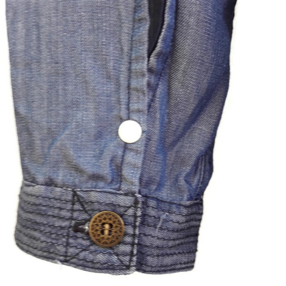 Miss Me Shirt Dress Chambray Embroidered Trim Decorative Buttons Pockets XS - Picture 6 of 8